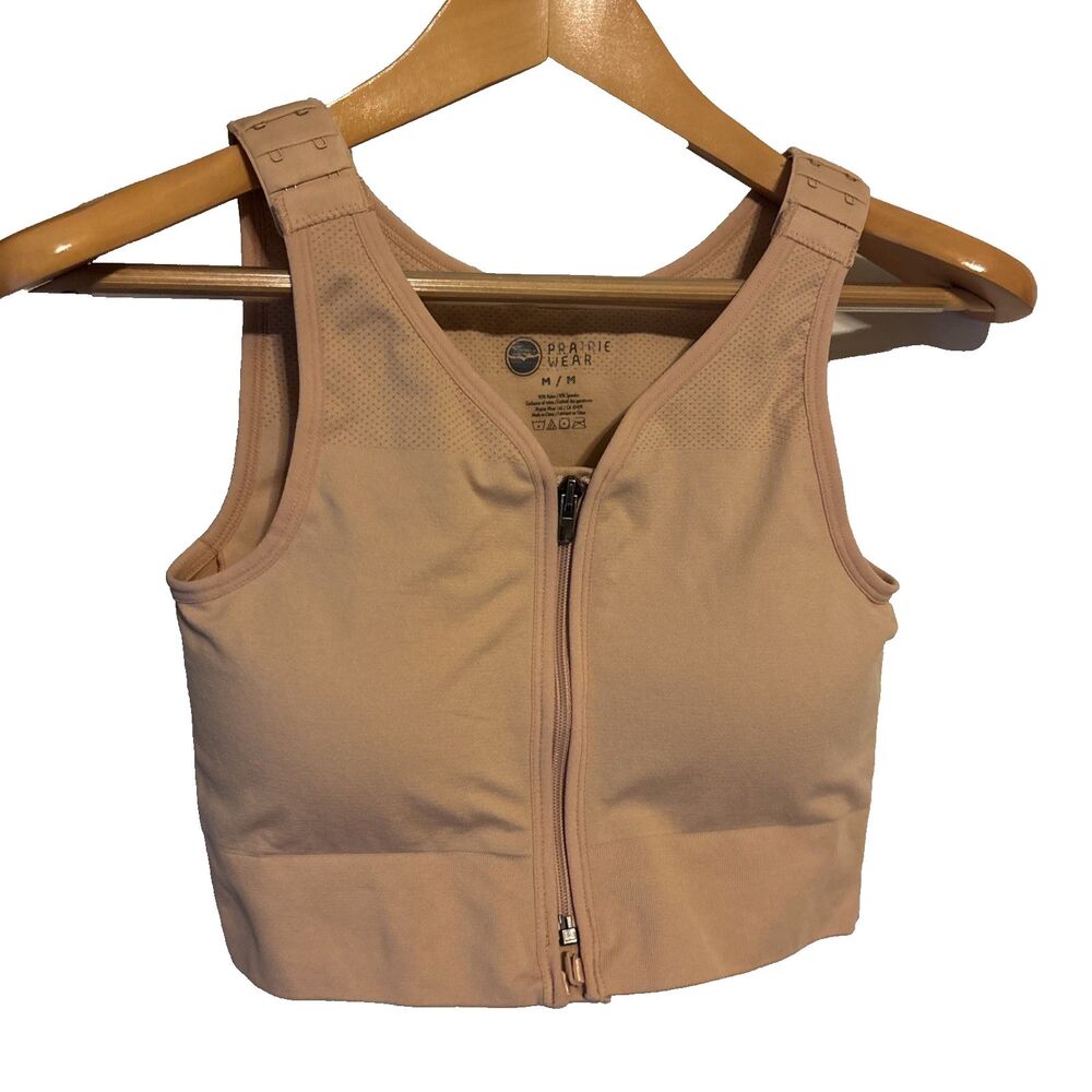 Prairie Wear Hugger Prima Compression Bra Medium Wheat Beige Removable Cups M